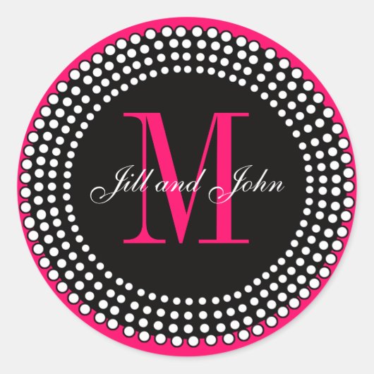 Sticker Rond Mariage rose chaud Personnalisé Monogramme & Noms  (Devant)