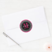 Sticker Rond Mariage rose chaud Personnalisé Monogramme & Noms  (Enveloppe)