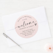 Sticker Rond Mariage rose clair moderne Welcome Hotel Sac (Enveloppe)
