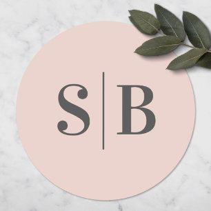 Sticker Rond Mariage rose clair monogramme simple