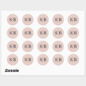 Sticker Rond Mariage rose clair monogramme simple (Feuille)