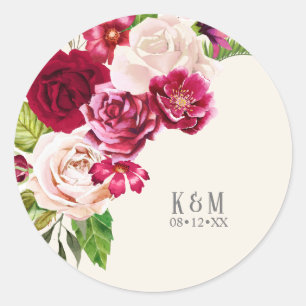 Sticker Rond Mariage rose de Bourgogne/Crème ID584