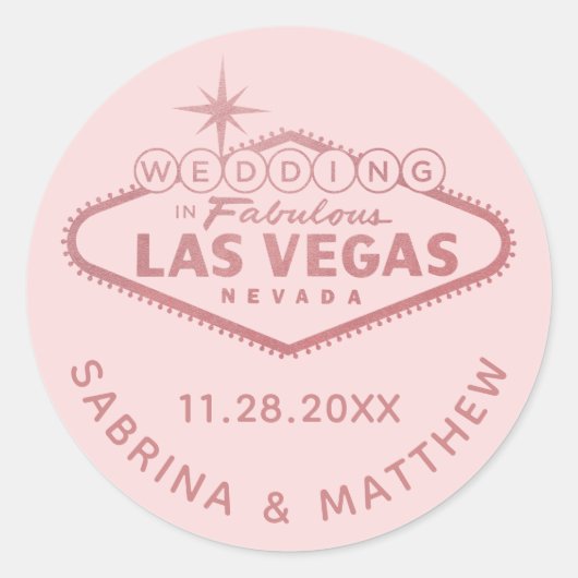 Sticker Rond Mariage Rose de Las Vegas Fête des mariées rose or (Devant)