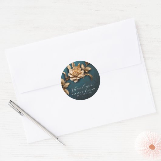 Sticker Rond Mariage rose d'or merci (Enveloppe)