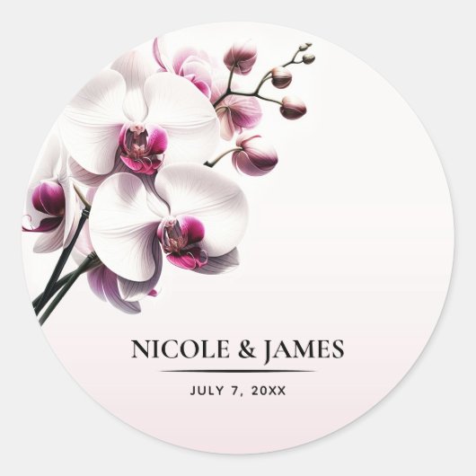 Sticker Rond Mariage rose et blanc orchidée (Devant)