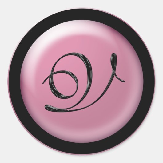 Sticker Rond Mariage rose Et Noir Monogramme V Enveloppe Sceau (Devant)