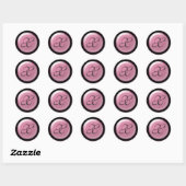 Sticker Rond Mariage rose et noir Monogramme X Enveloppe Sceau (Feuille)