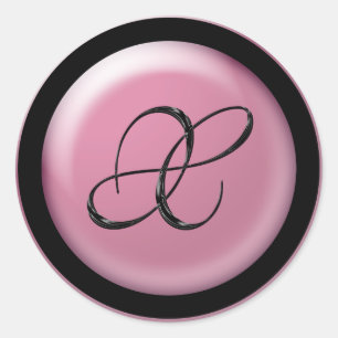 Sticker Rond Mariage rose et noir Monogramme X Enveloppe Sceau