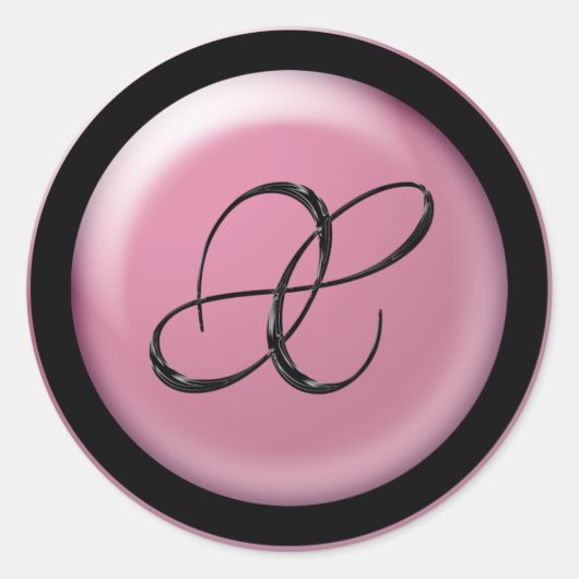 Sticker Rond Mariage rose et noir Monogramme X Enveloppe Sceau (Devant)