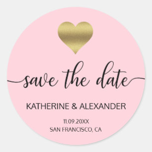 Sticker Rond Mariage rose et rose du coeur doré moderne ENREGIS