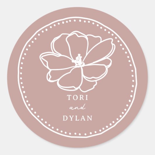 Sticker Rond Mariage rose fleur (Devant)