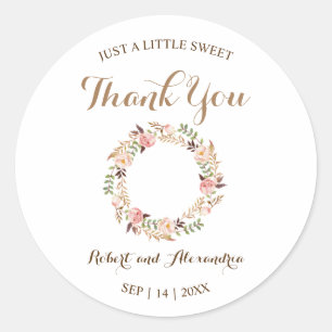 Sticker Rond Mariage rose floral doux traité Merci