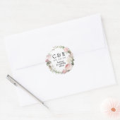 Sticker Rond Mariage rose Floral Monogramme Merci  (Enveloppe)