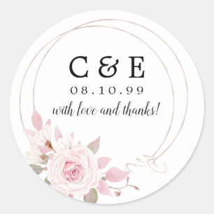 Sticker Rond Mariage rose Floral Monogramme Merci