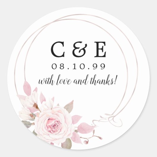 Sticker Rond Mariage rose Floral Monogramme Merci  (Devant)