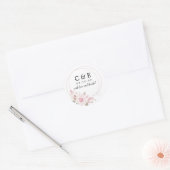 Sticker Rond Mariage rose Floral Monogramme Merci  (Enveloppe)