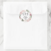 Sticker Rond Mariage rose Floral Monogramme Merci (Sac)