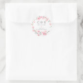 Sticker Rond Mariage rose Floral Monogramme Merci  (Sac)