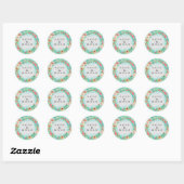 Sticker Rond Mariage rose Floral Nom de couple Botanique (Feuille)