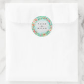 Sticker Rond Mariage rose Floral Nom de couple Botanique (Sac)