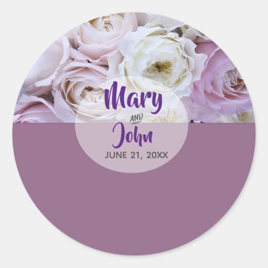 Sticker Rond Mariage Rose Lavender Lilac Floral (Devant)