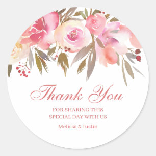 Sticker Rond Mariage rose Merci de script