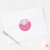 Sticker Rond Mariage rose Monogramme Damask Sceau (Enveloppe)