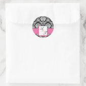 Sticker Rond Mariage rose Monogramme Damask Sceau (Sac)