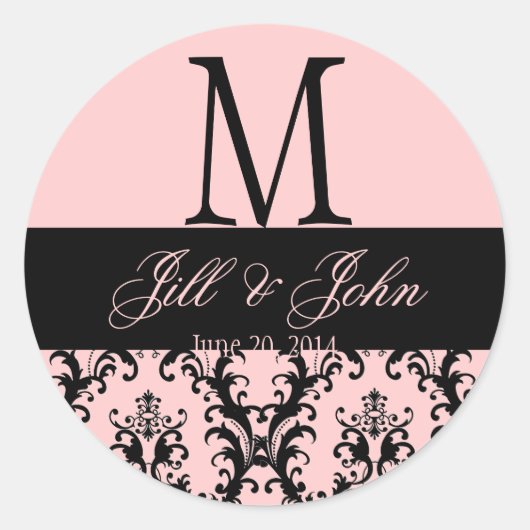Sticker Rond Mariage rose noir Monogramme Enregistrer Date Dama (Devant)