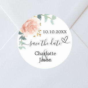 Sticker Rond mariage rose or rose floral boho rose enregistrer 