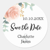 Sticker Rond mariage rose or rose floral enregistrer la date (Devant)