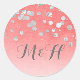 Sticker Rond Mariage rose pâle Confetti Argent