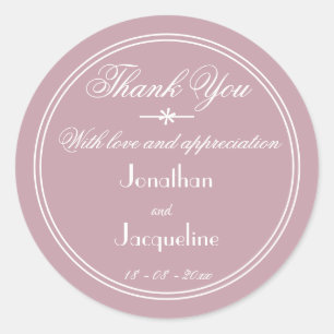 Sticker Rond Mariage Rose Poussiéreux Élégant Remerciement en é