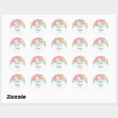 Sticker Rond Mariage Rose rose Turquoise Riche Floral (Feuille)