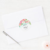 Sticker Rond Mariage Rose rose Turquoise Riche Floral (Enveloppe)