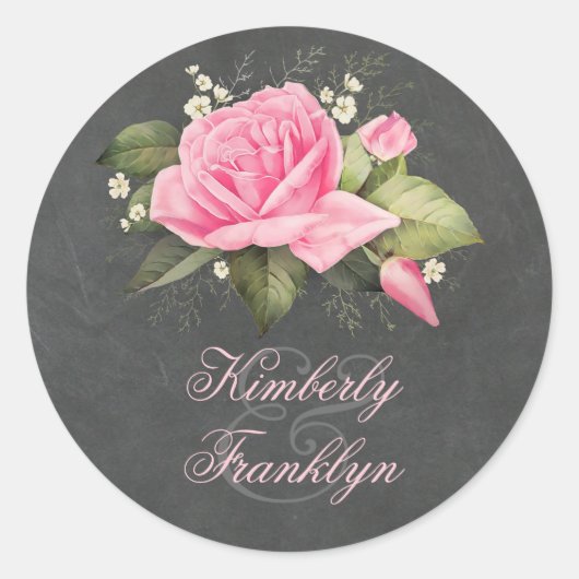 Sticker Rond Mariage rose rose vintage (Devant)