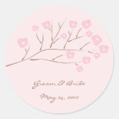 Sticker Rond Mariage rose sur fleurs de cerisiers roses (Devant)