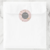 Sticker Rond mariage rose texturé or monogramme (Sac)