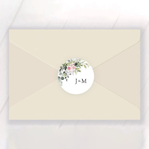 Sticker rond Mariage rose vif vert classique