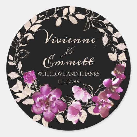 Sticker Rond Mariage rose violet Merci Favoriser le phoque (Devant)