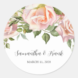 Sticker Rond Mariage Roses rose pâle