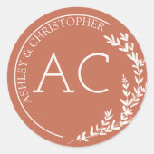 Sticker Rond Mariage rouge de charpente de feuillage moderne (Devant)