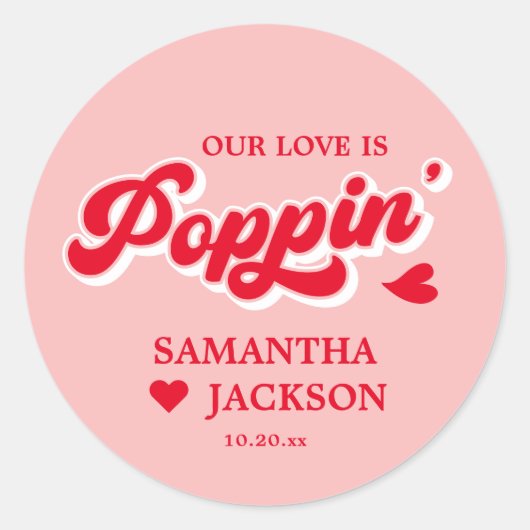 Sticker Rond Mariage Rouge et Pink Popcorn Retro Faveur (Devant)