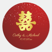 Sticker Rond Mariage rouge flocon de neige double bonheur (Devant)