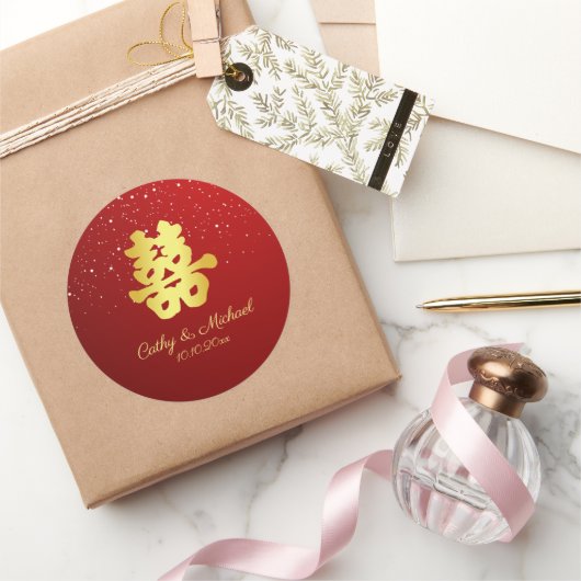 Sticker Rond Mariage rouge flocon de neige double bonheur (Cadeaux)