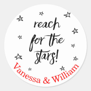 Sticker Rond Mariage Rouge & Noir Amour Étoiles Mariage