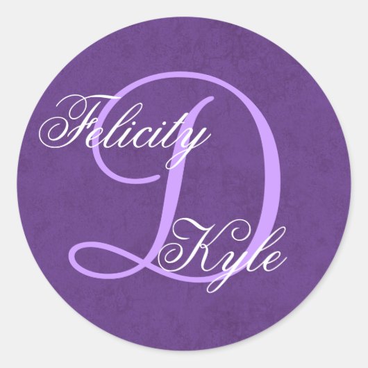 Sticker Rond Mariage royal pourpre Monogramme D ou tout S16 ini (Devant)