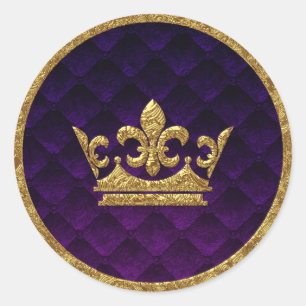 Sticker Rond Mariage Royal Violet & Or Couronne Livre Favori