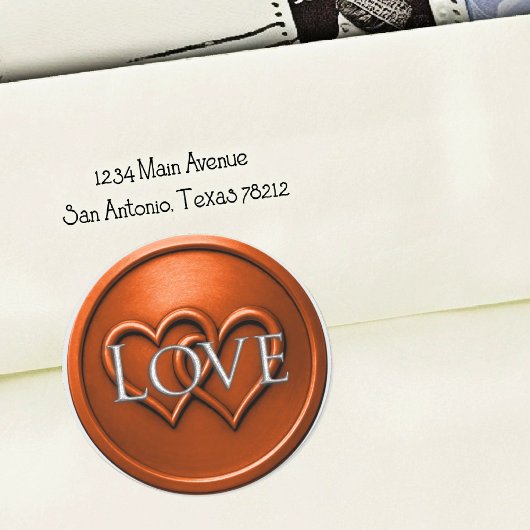 Sticker Rond Mariage Rust Deux Cœurs Entrelacés