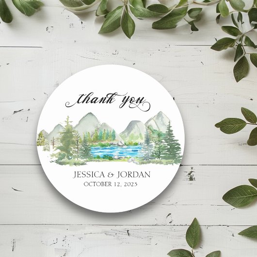 Sticker Rond Mariage Rustique à l'Aquarelle de la Rivière de la